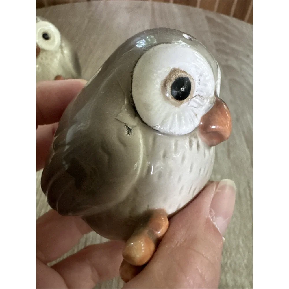 Fitz And Floyd Baby Owl Salt And Pepper Shakers Vintage Hand Painted 3 in—READ